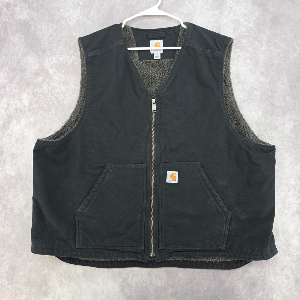 Carhartt 104394 Black Washed Duck Sherpa Lined Vest Mens 2XL Relaxed Fit Work
